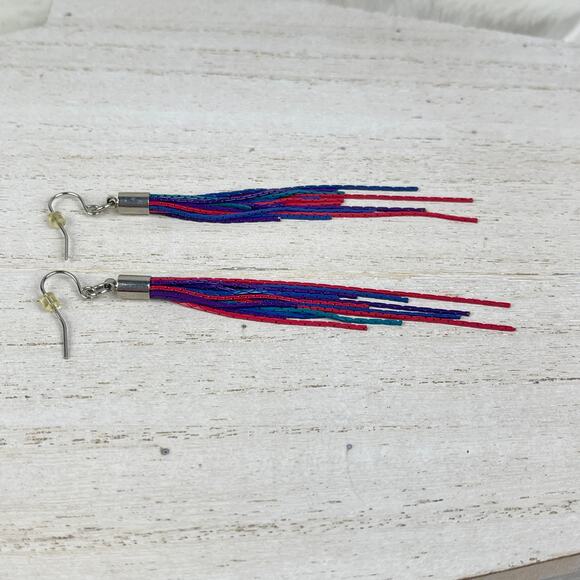 Colorful Chain Link Fringe Earrings Purple Teal Pink Red Blue Festival Boho NWOT - Picture 4 of 16